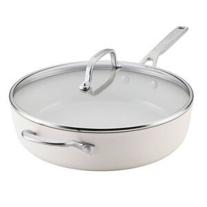 KitchenAid -  5qt Ceramic Saute Pan with Lid and Help White